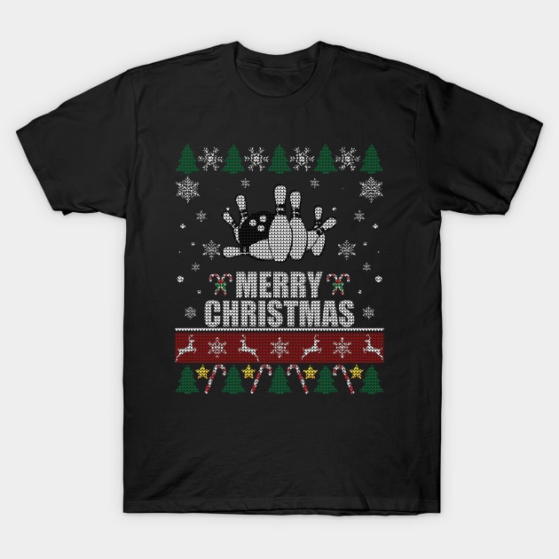 Bowling Ball And Pins Christmas T-Shirt by Sleazoid